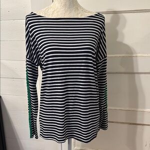 Womens Size Medium Striped Nautical Boat Neck Top Long Sleeve Notations